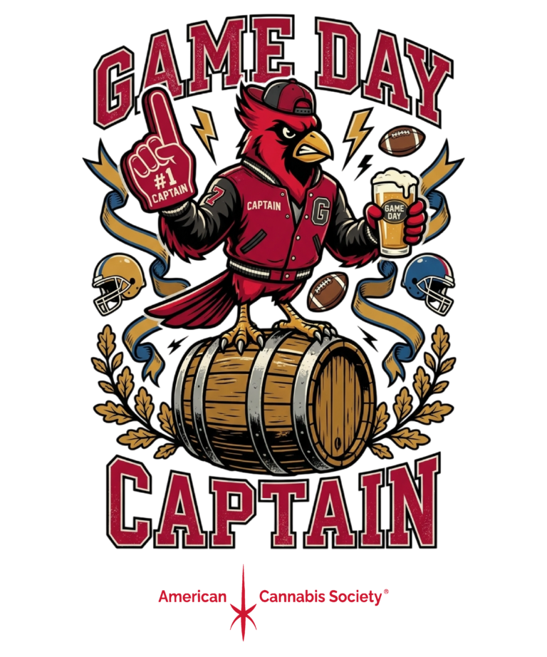 Game Day Captain cannabis tailgate shirt from THCFACTOR.com, GreenRX cannabis clothing